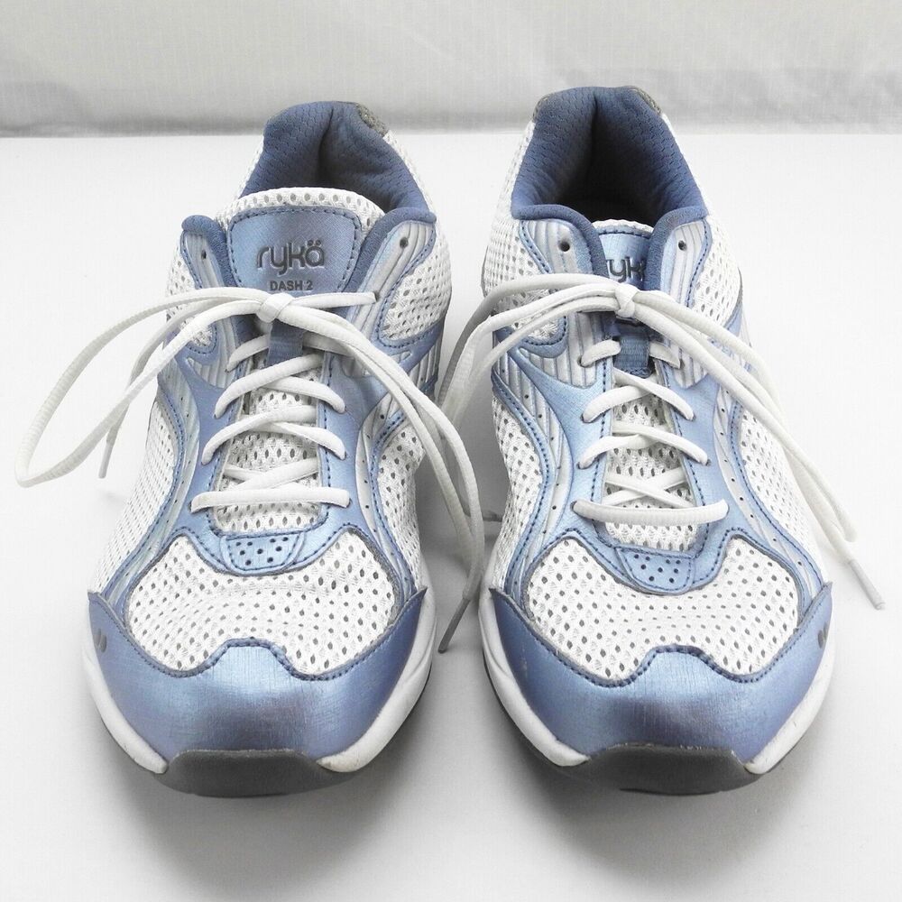 Ryka Dash 2 Lace-Up Sneakers Womens 9.5 Blue/White Leather/Fabric Walking Shoes